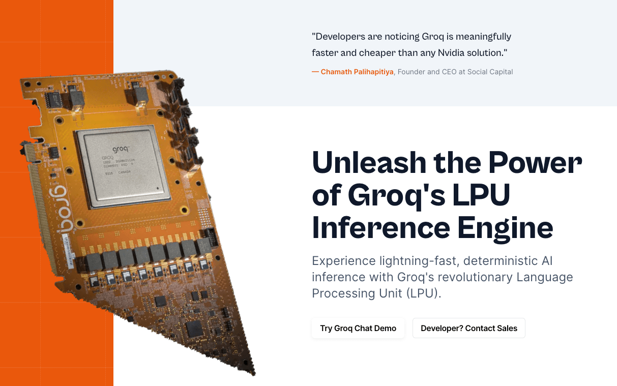 Groq Sales Engineering demo interface showing LPU performance metrics